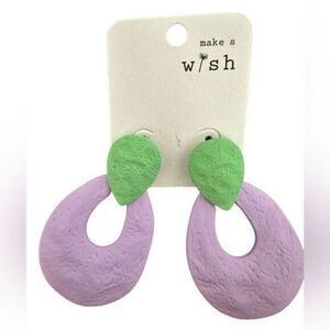 NWT Make A Wish Clay Earrings Handmade Purple Dangle Green Stud Charity